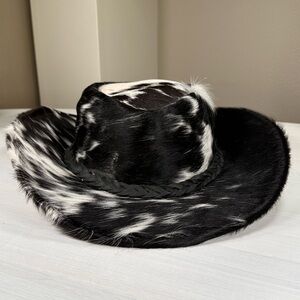 New real genuine cowhide fur cowboy hat, size large men’s women’s black white